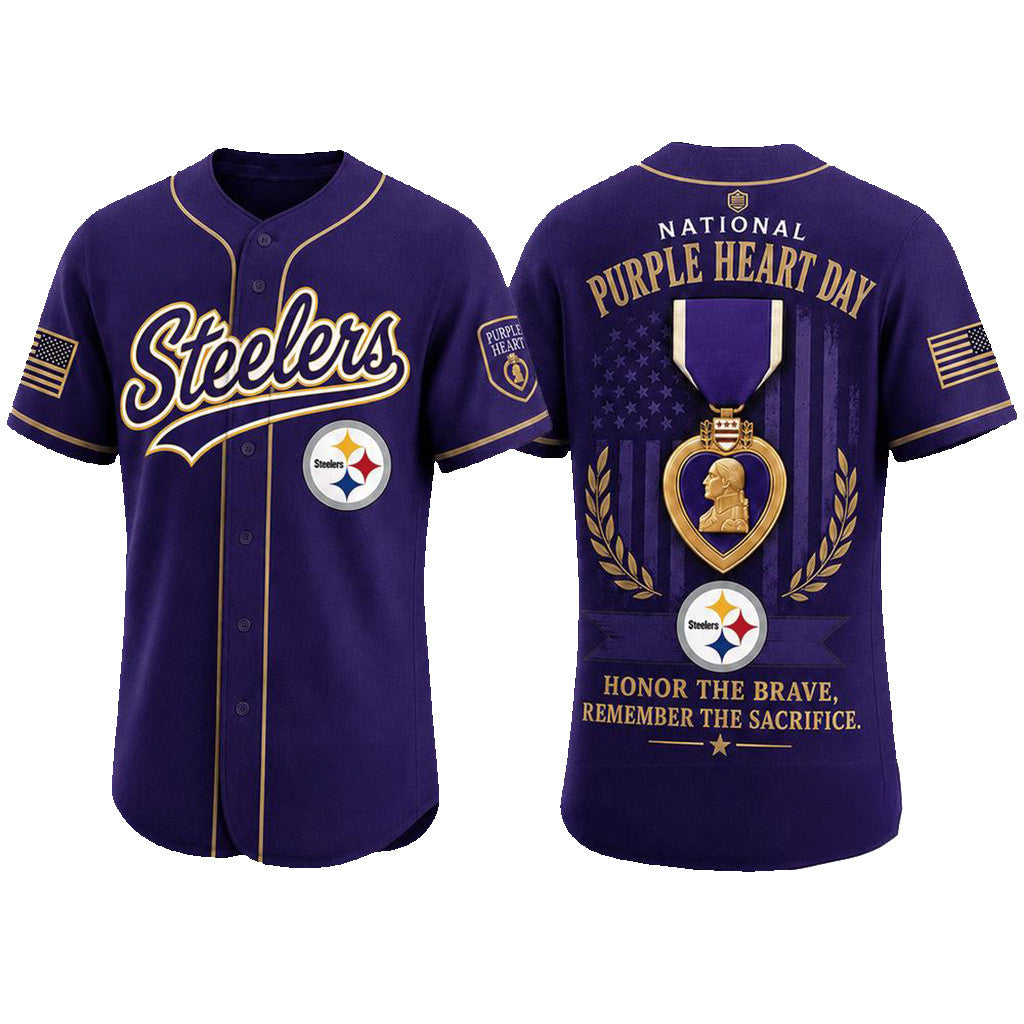 Pittsburgh Steelers 2026 Purple Heart Day Baseball Jersey Pittsburgh Steelers Merch Fan Gifts - Merchluma