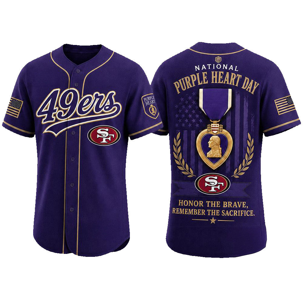 San Francisco 49ers 2026 Purple Heart Day Baseball Jersey SF 49ers Merch Gift For Football Fan - Merchluma