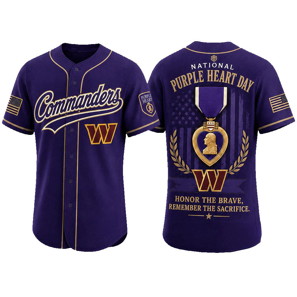 Washington Commanders 2026 Purple Heart Day Baseball Jersey Commanders Merch Military Gifts - Merchluma
