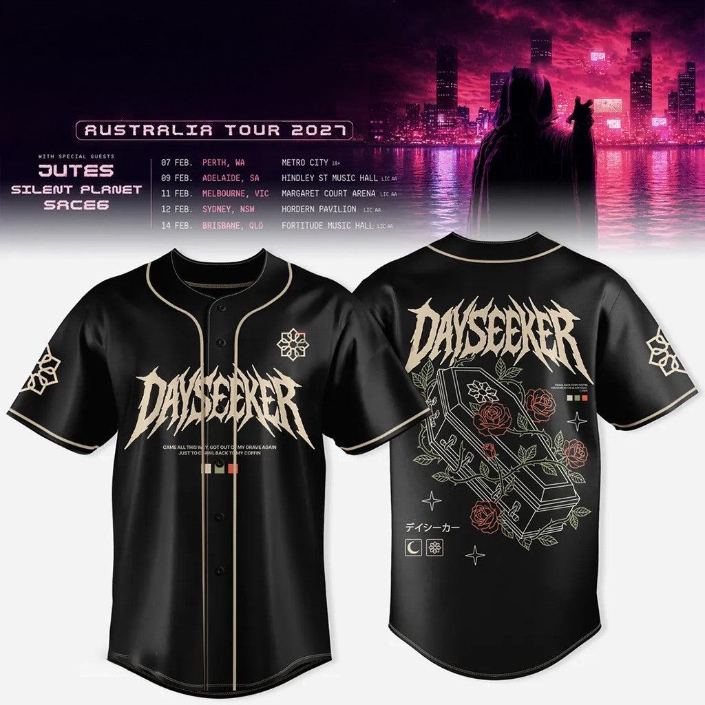 Dayseeker Australia Tour 2027 Black Baseball Jersey Dayseeker Merch Band Fan Gifts Ideas - Merchluma