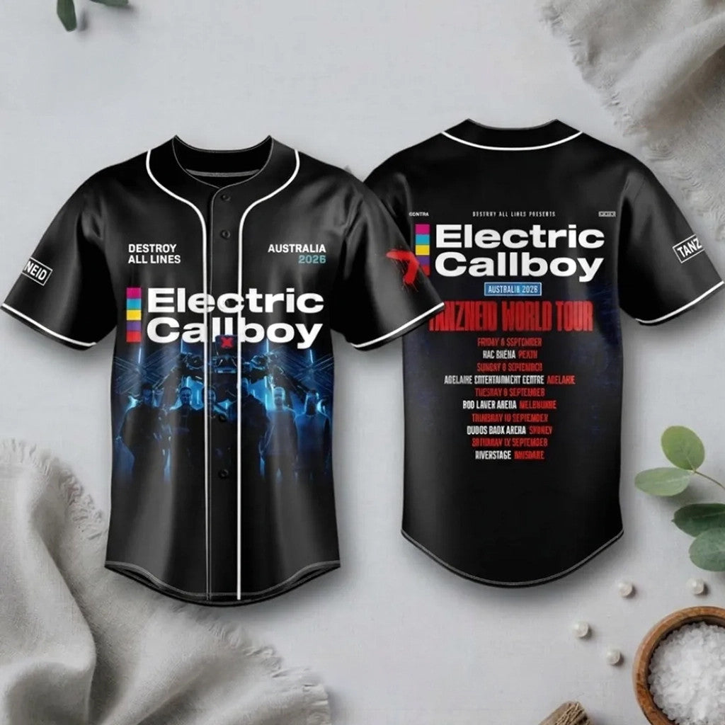 Electric Callboy Tanzneid 2026 World Tour Black Baseball Jersey Electric Callboy Merch Fan Gift - Merchluma