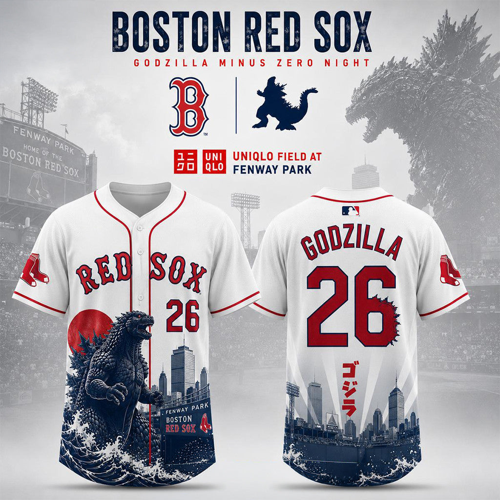 Boston Red Sox X Godzilla Minus Zero Night 2026 Baseball Jersey Red Sox Merch Baseball Fan Gift - Merchluma