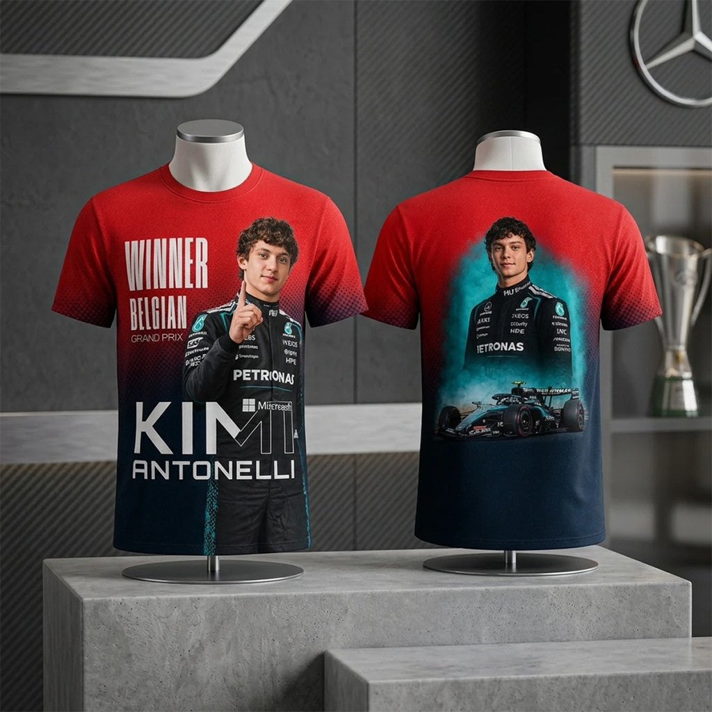 Kimi Antonelli Mercedes AMG F1 Belgian Grand Prix Winner T-Shirt Kimi Antonelli Merch Fan Gifts - Merchluma