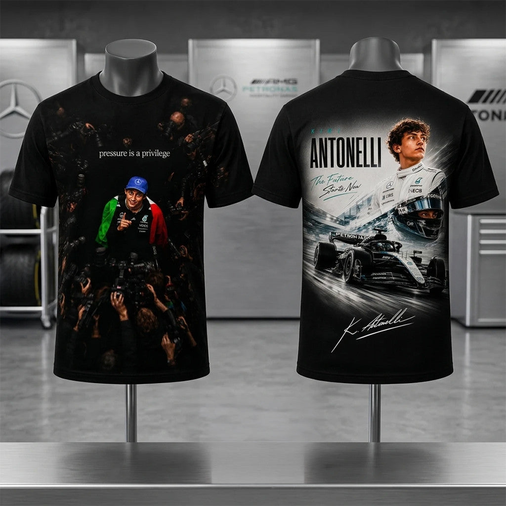 Kimi Antonelli Mercedes AMG F1 Pressure Is A Privilege T-Shirt Kimi Antonelli Merch Signed - Merchluma