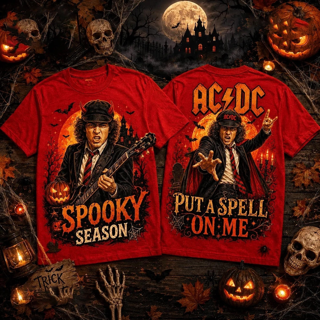 AC DC Spooky Season Halloween Red T-Shirt Put A Smell On Me Shirt AC DC Merch Fan Gifts - Merchluma