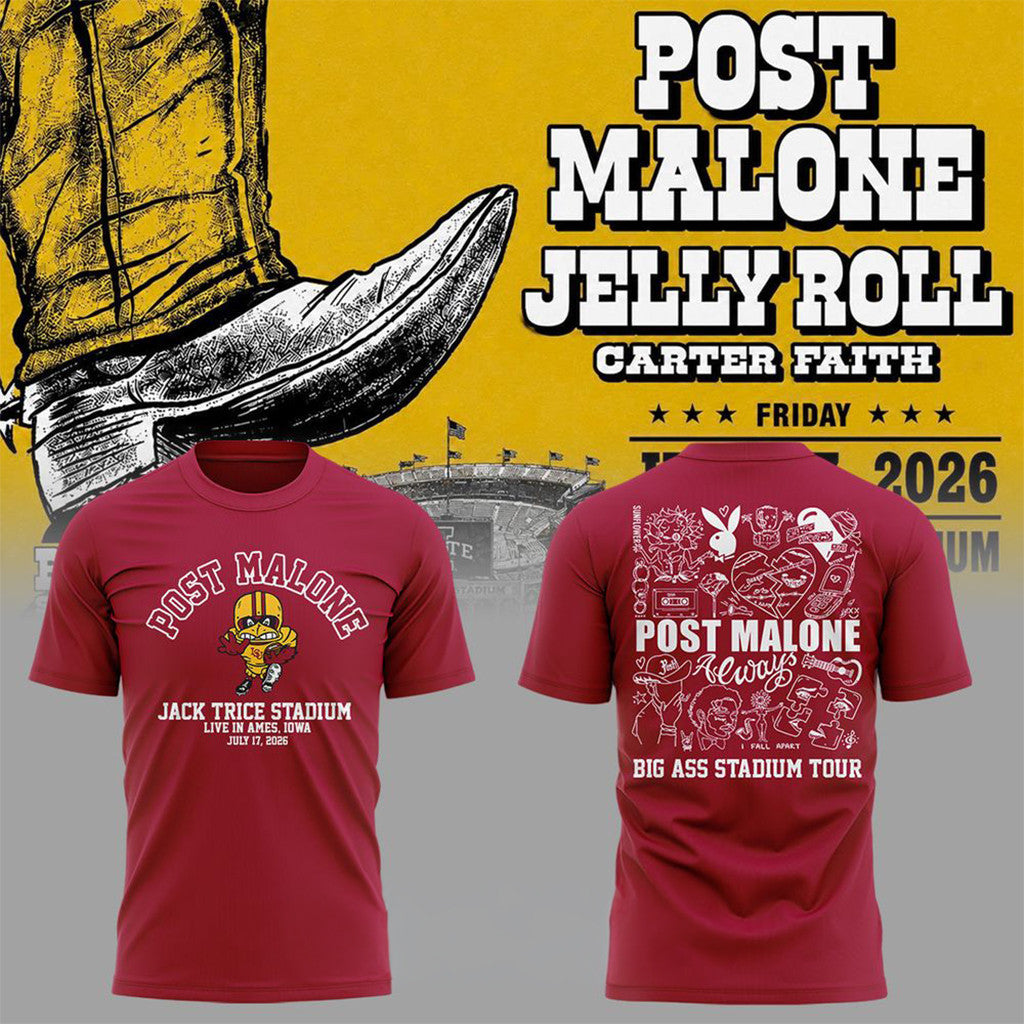 Iowa State Cyclones X Post Malone Merch Big Ass Stadium Tour At Jack Trice Stadium 2026 Shirt - Merchluma