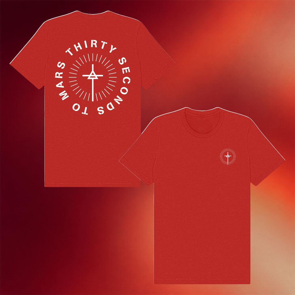 Thirty Seconds To Mars Merch 2026 Circular Triad T-Shirt Red Presents For Rock Lovers - Merchluma
