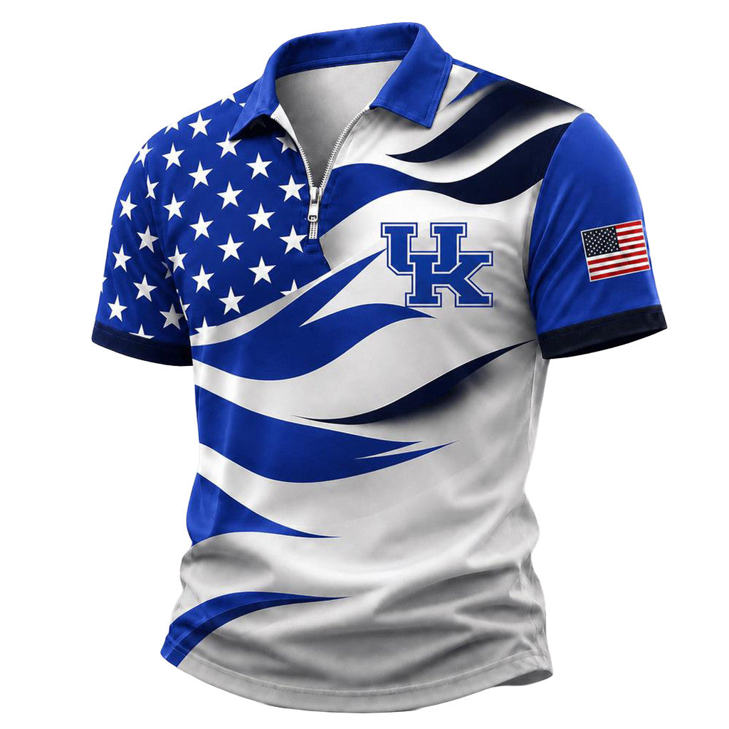 Kentucky Wildcats Freedom Wave Zipper Polo Shirt USA Flag 2026 Kentucky Wildcats Merch - Merchluma