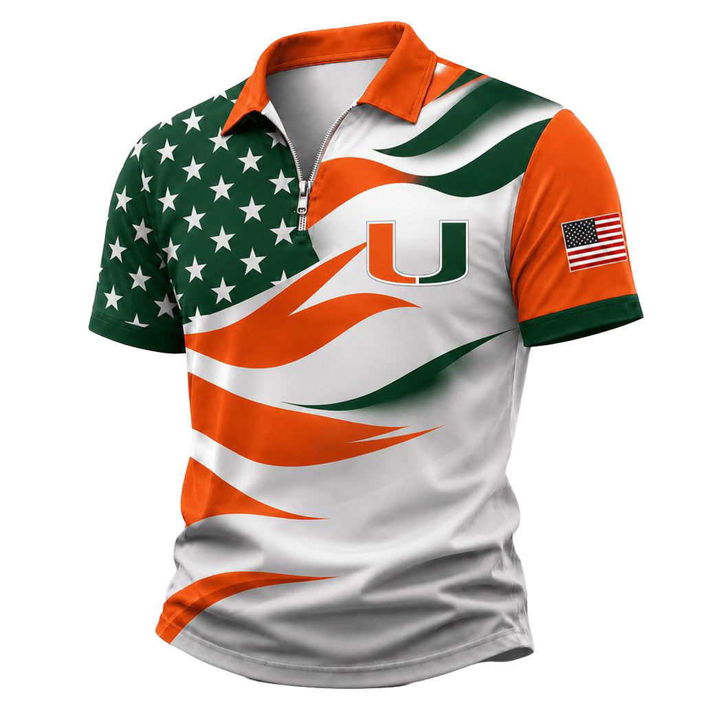 Miami Hurricanes Freedom Wave Zipper Polo Shirt 2026 Miami Hurricanes Merch Present For Brother - Merchluma