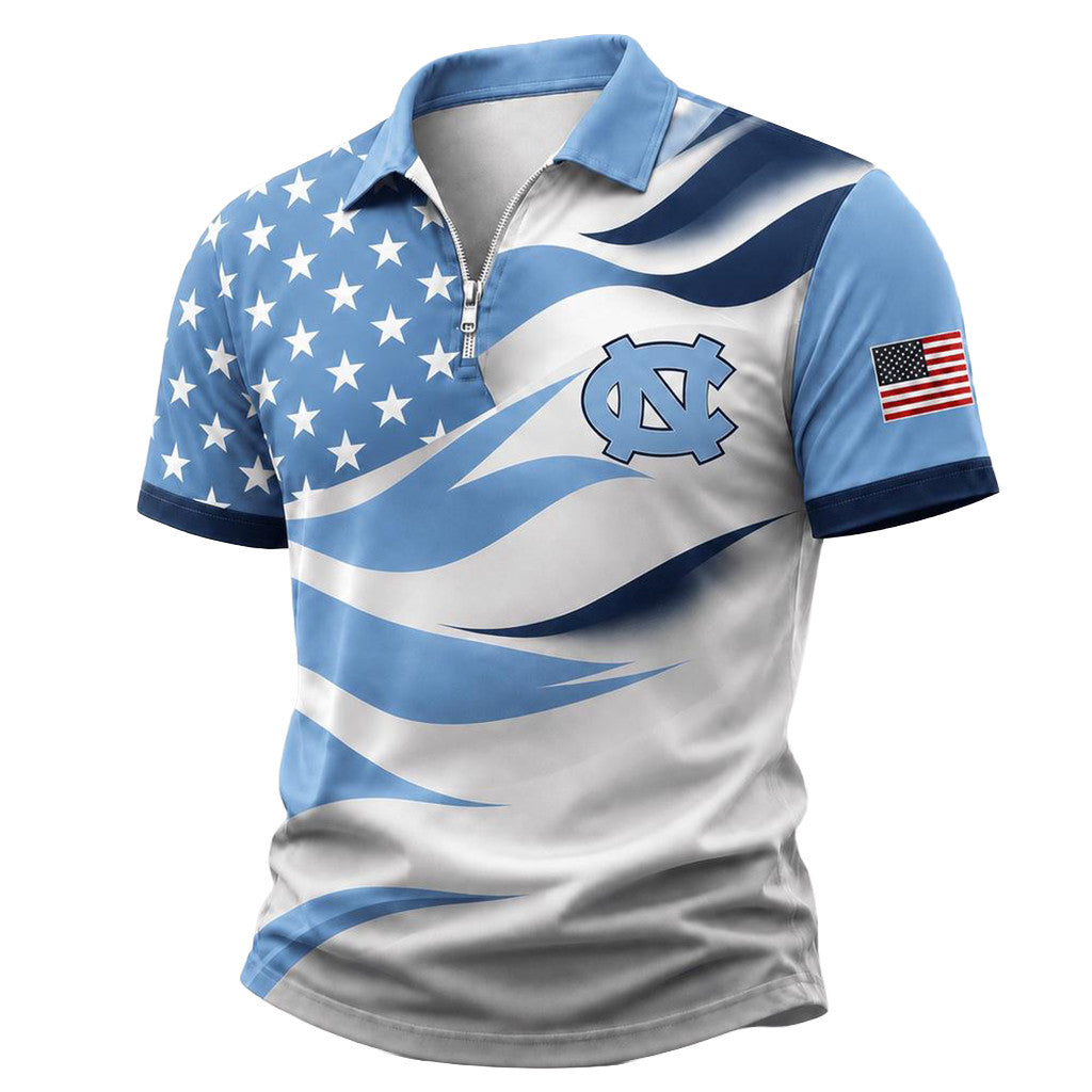 North Carolina Tar Heels Freedom Wave Zipper Polo Shirt Tar Heels Merch Present For Brothers - Merchluma