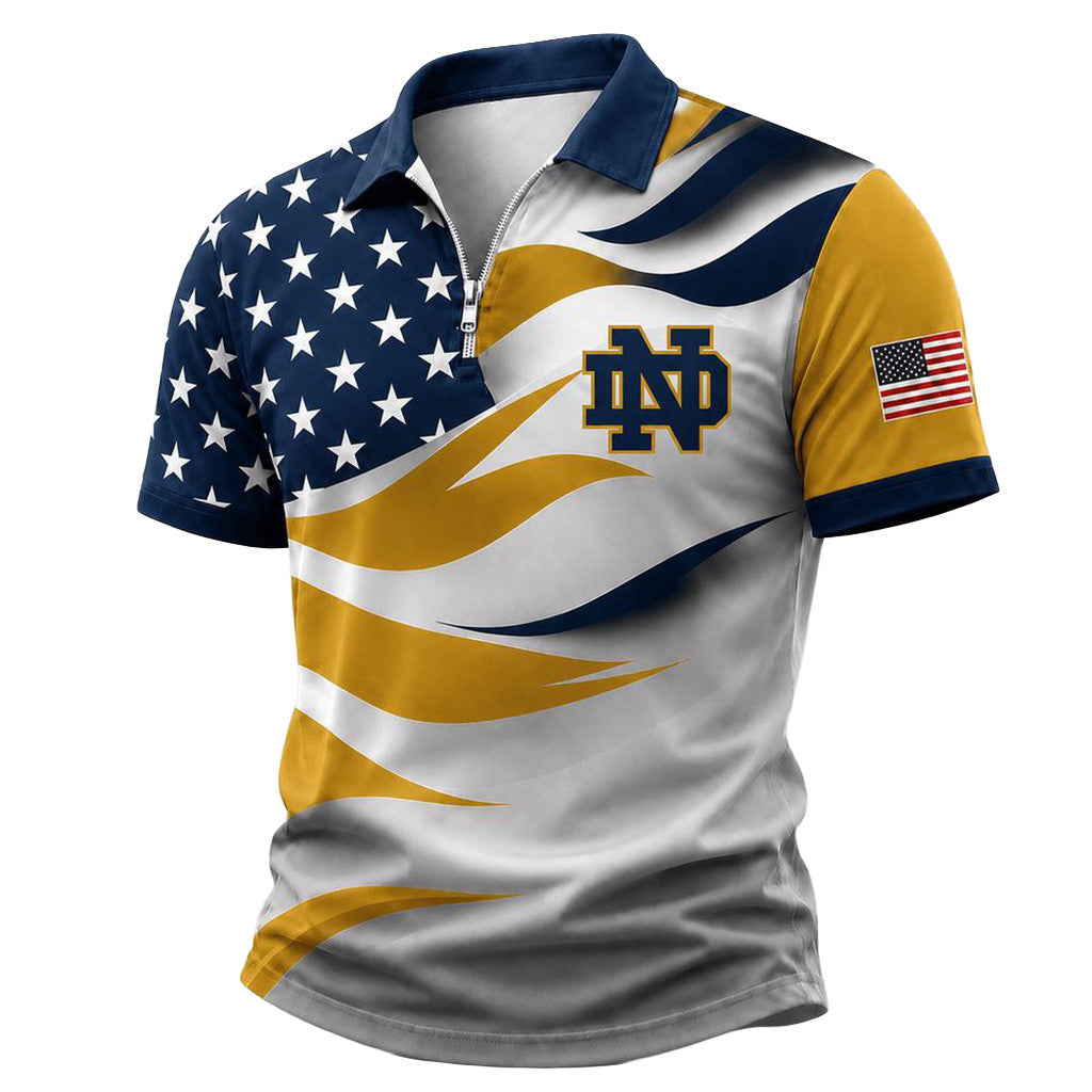 Notre Dame Fighting Irish Freedom Wave Zipper Polo Shirt 2026 Notre Dame Merch Present For Him - Merchluma