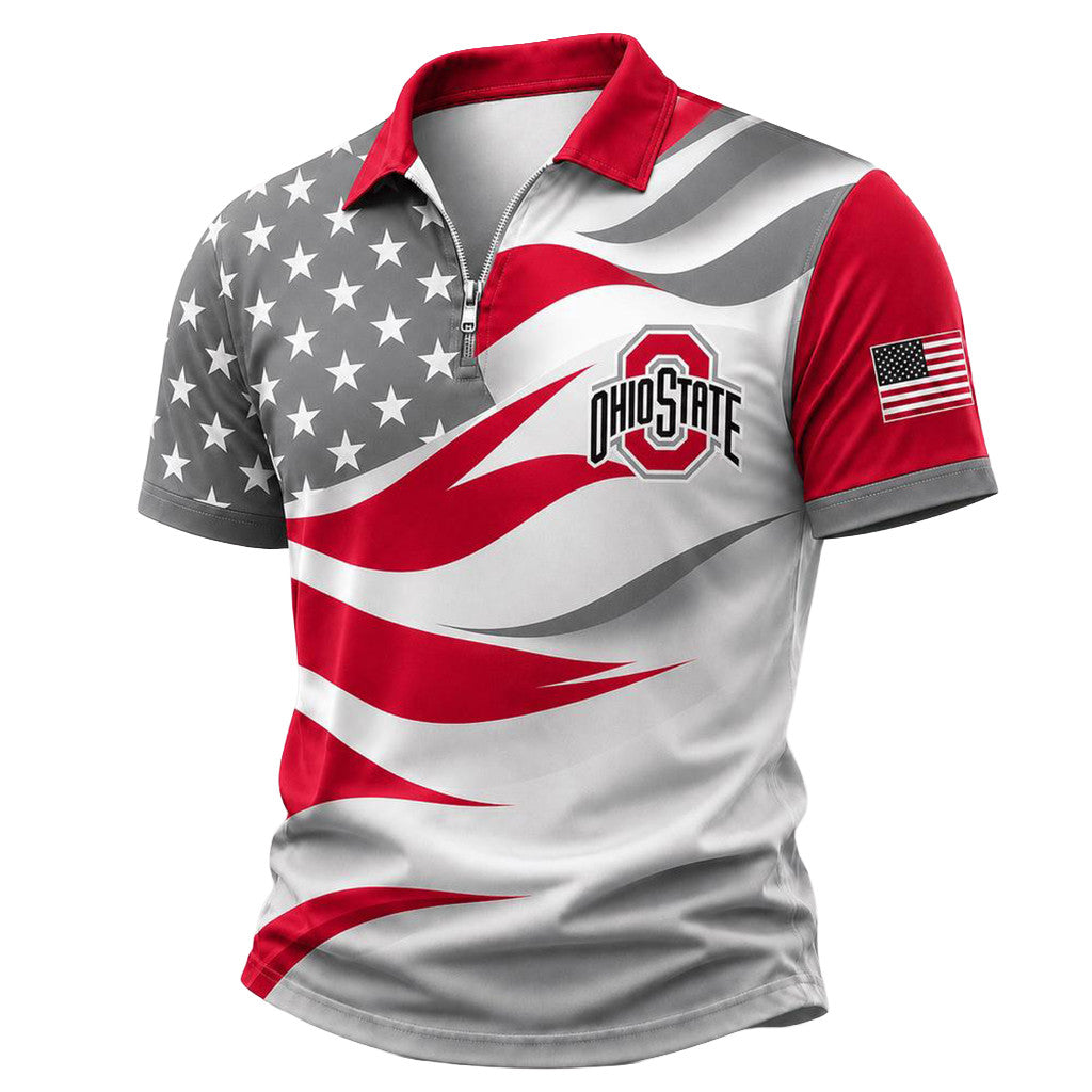 Ohio State Buckeyes Freedom Wave Zipper Polo Shirt 2026 Buckeyes Merch Present For Brothers - Merchluma