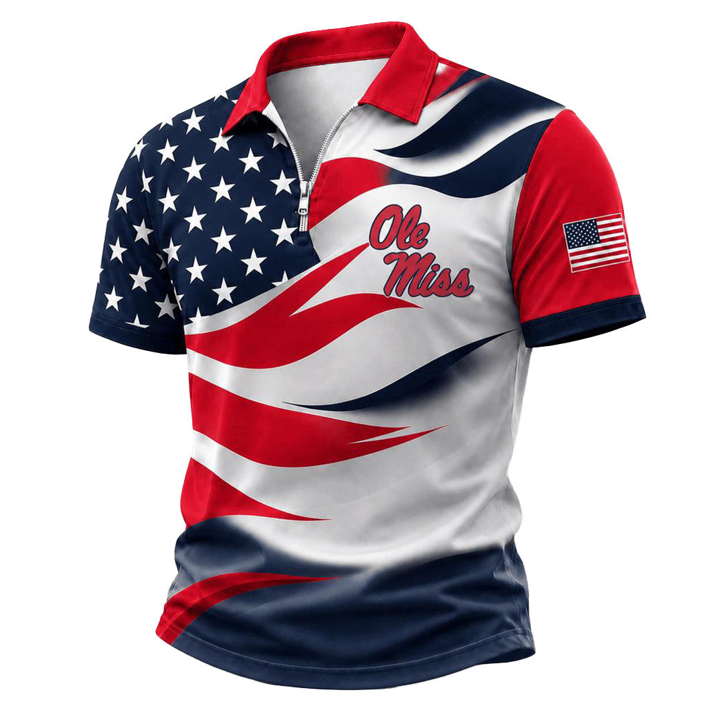 Ole Miss Rebels Freedom Wave Zipper Polo Shirt 2026 Ole Miss Rebels Merch Brother Gift Ideas - Merchluma