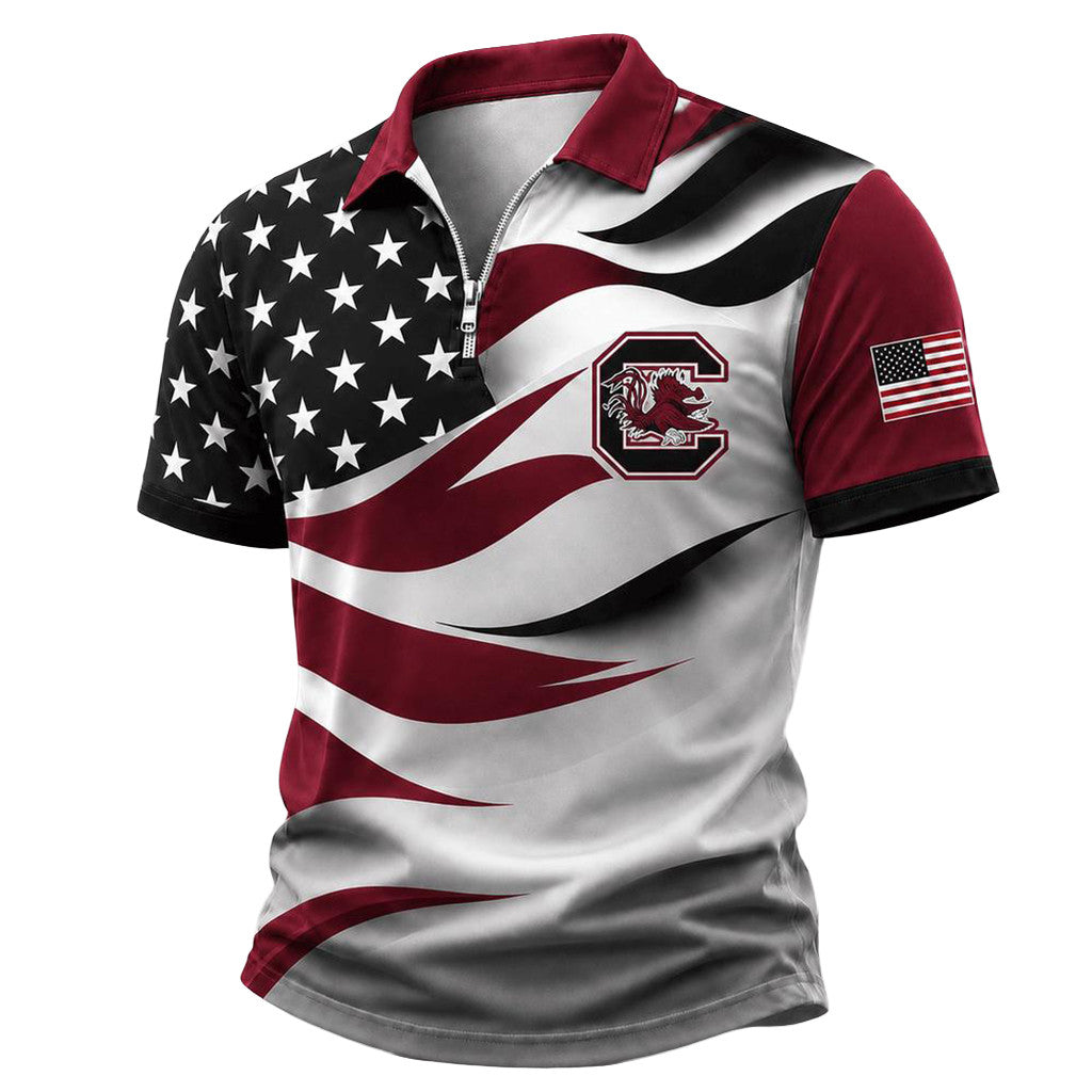 South Carolina Gamecocks Freedom Wave Zipper Polo Shirt 2026 Gamecocks Merch Gift For Dad - Merchluma