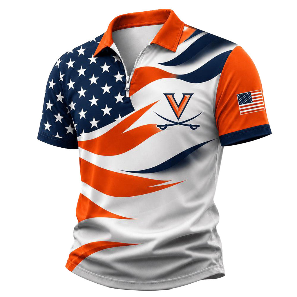 Virginia Cavaliers Freedom Wave Zipper Polo Shirt 2026 Virginia Cavaliers Merch Gift For Men - Merchluma
