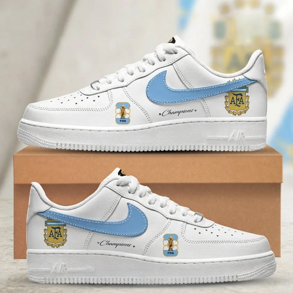 Personalized Argentina National Team Champions White Sneakers Argentina FIFA World Cup Merch - Merchluma