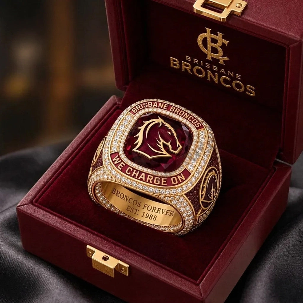 Brisbane Broncos We Charge On Championship Ring 2026 Brisbane Broncos Merch Rugby Fan Gifts - Merchluma