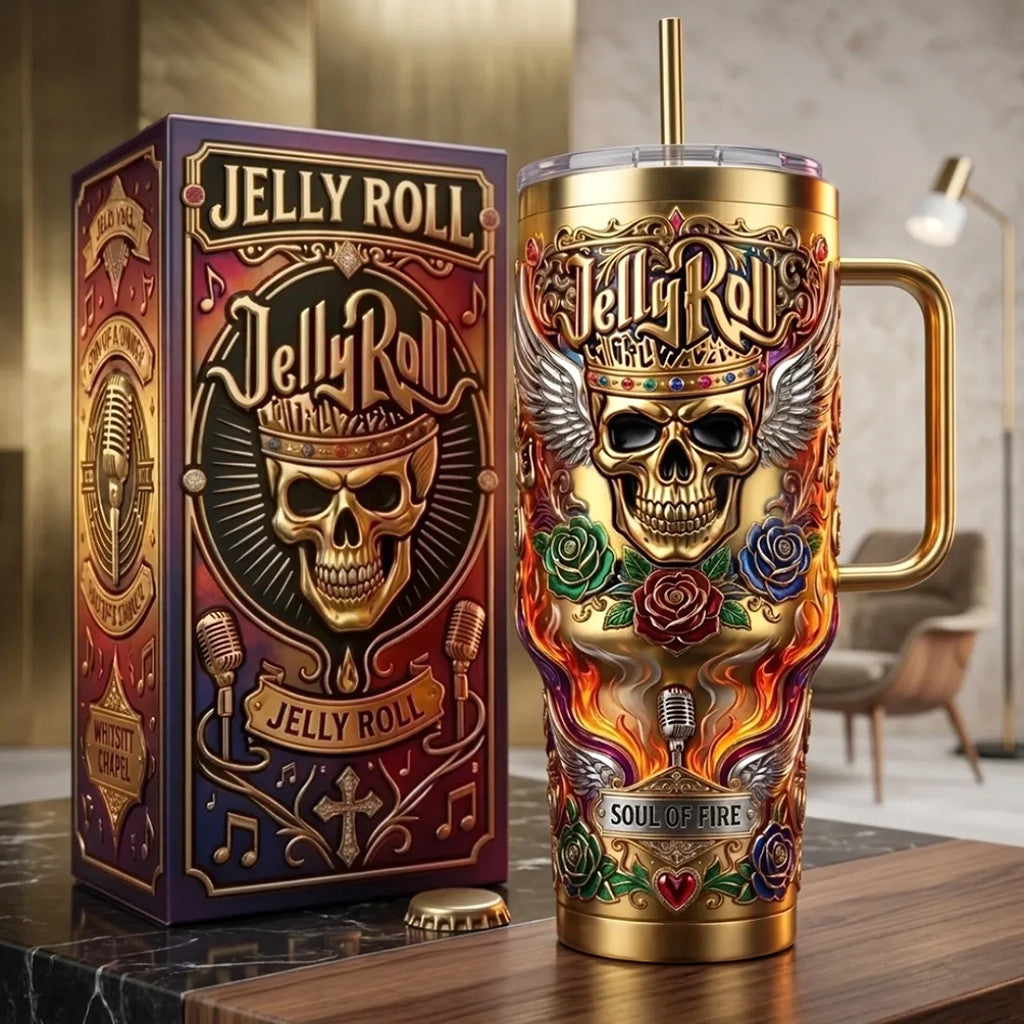 Jelly Roll Soul Of Fire Gold 40oz Tumbler 2026 Jelly Roll Merch Rapper Fan Gifts For Brother - Merchluma