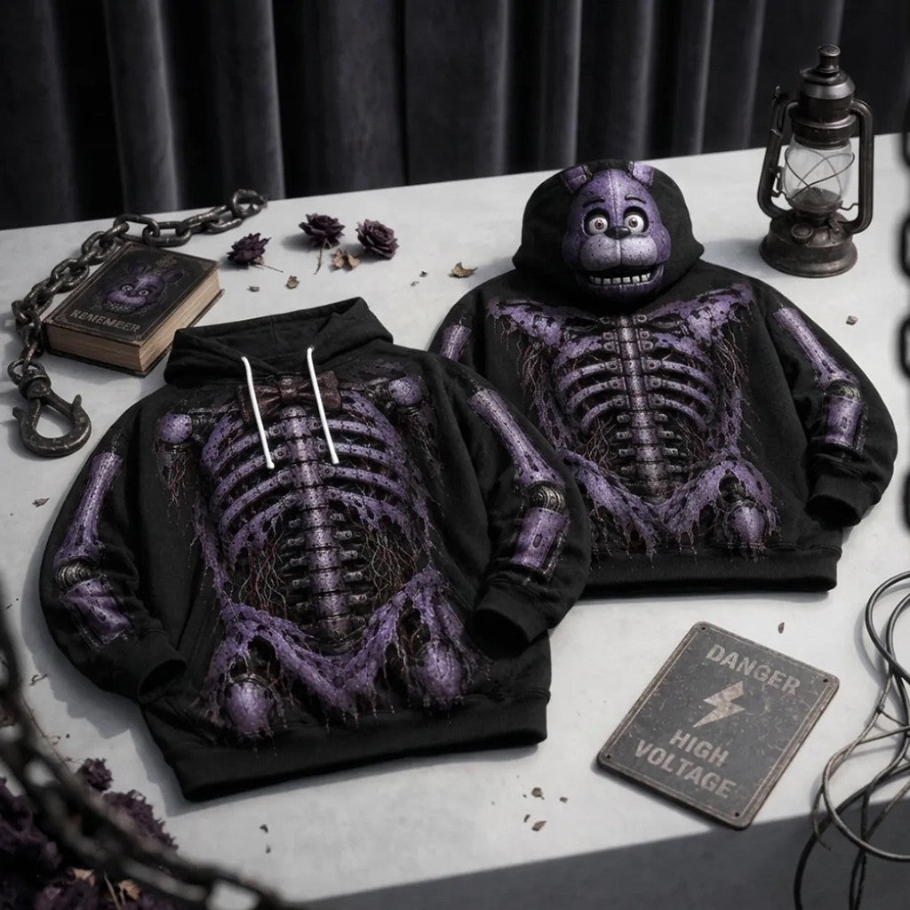 Five Nights At Freddy's Purple Mechanical Skeleton Hoodie Best Gift For Horror Fans - Merchluma