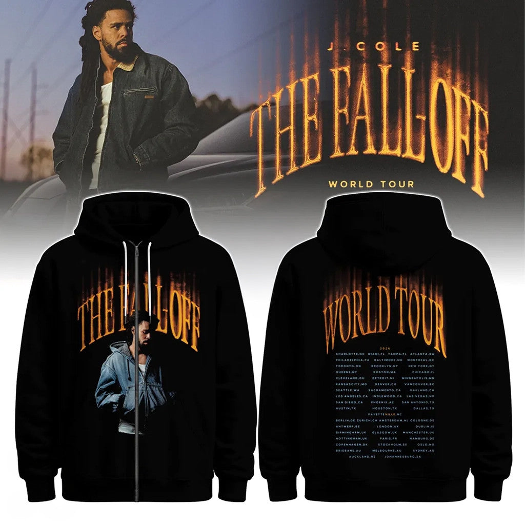 J Cole The Fall Off 2026 World Tour Black Zip Hoodie J Cole Merch Tour Gift For Rapper Fans - Merchluma
