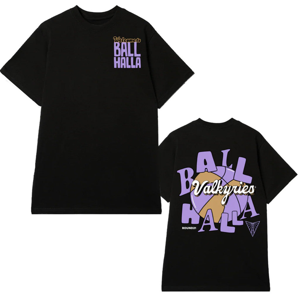 Golden State Valkyries Merch 2026 Valkyries Goes Around T-Shirt Welcome To Ballhalla Shirt Black - Merchluma