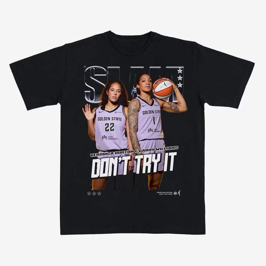 Golden State Valkyries Merch 2026 SLAM Gabby Williams And Veronica Burton Cover T-Shirt Black - Merchluma