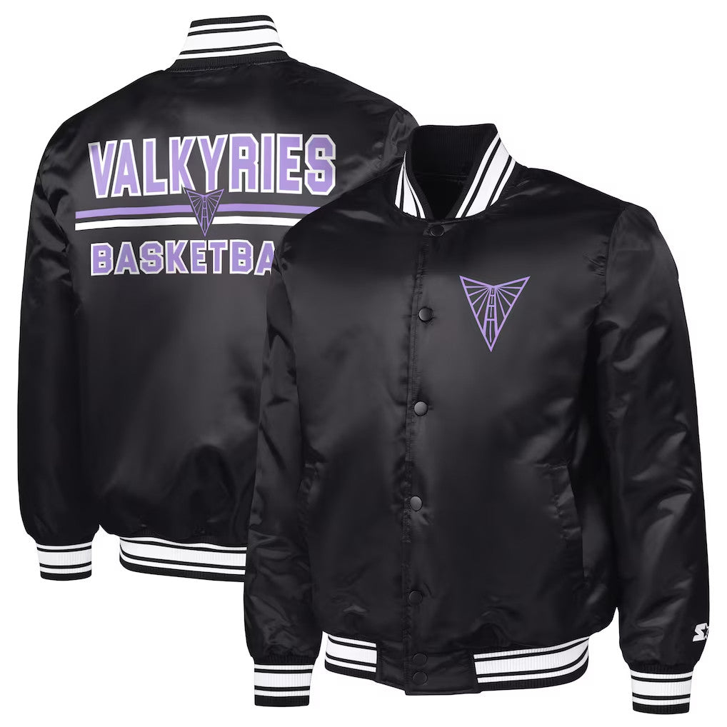 Golden State Valkyries Merch 2026 Starter Eclipse Black Golden State Valkyries Varsity Jacket - Merchluma