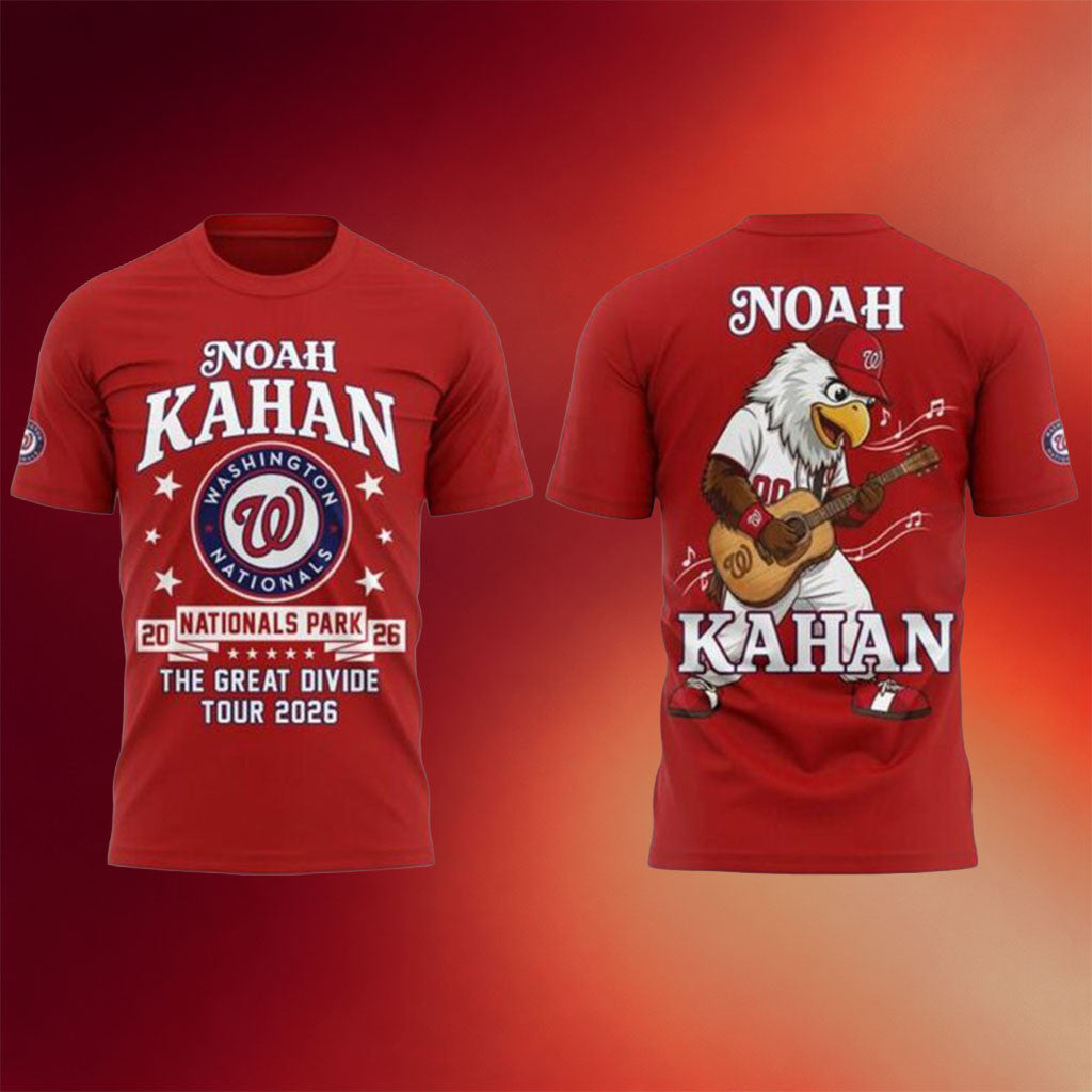 Noah Kahan Washington DC Merch 2026 NK X Washington Nationals The Great Divide Tour Shirt Red - Merchluma