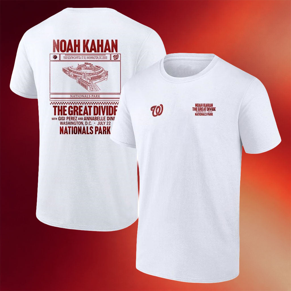 Noah Kahan Washington DC Merch 2026 Nationals X Noah Kahan The Great Divide Stadium Shirt White - Merchluma