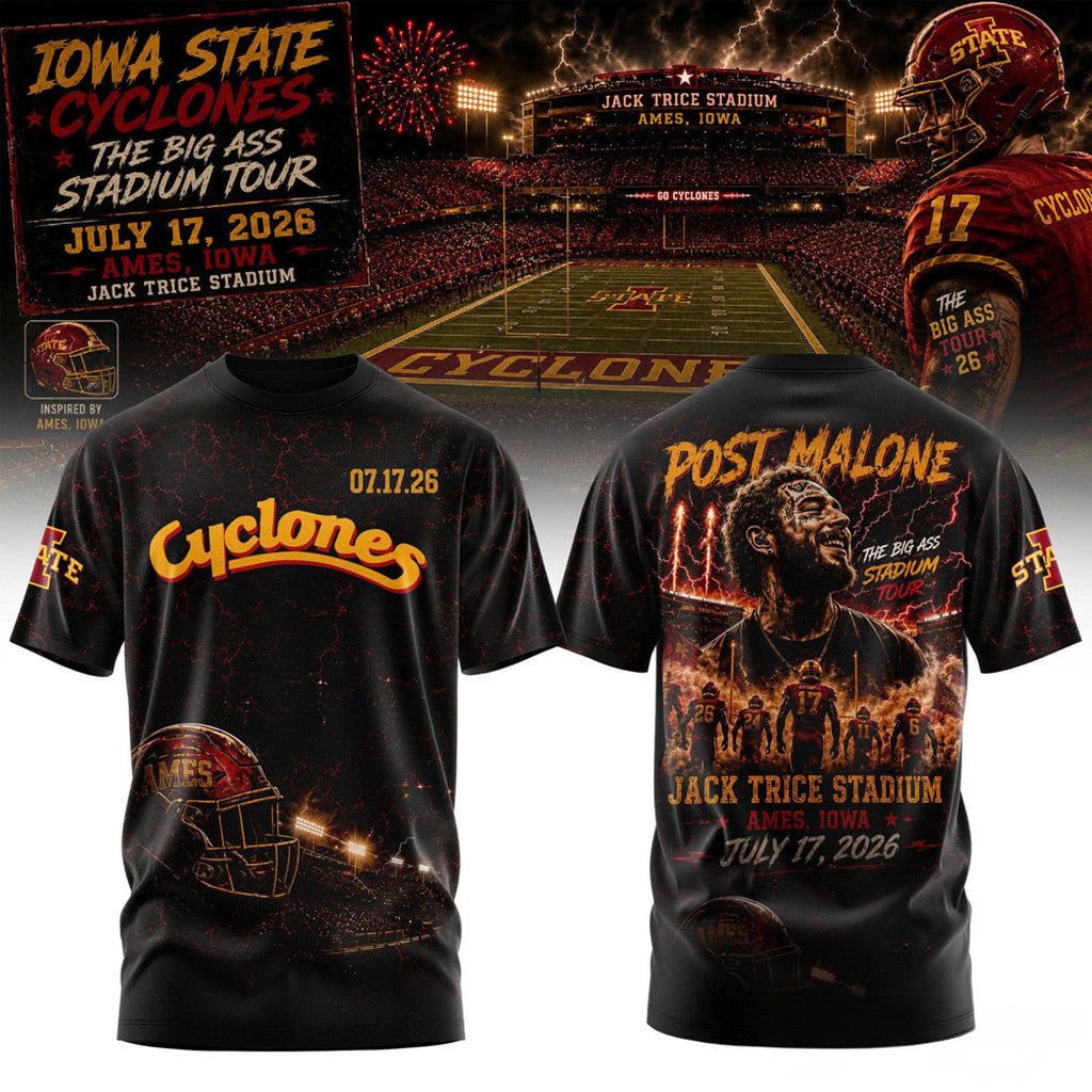 Post Malone X Iowa State Cyclones The Big Ass Stadium Tour 2026 T-Shirt Fan Merch - Merchluma