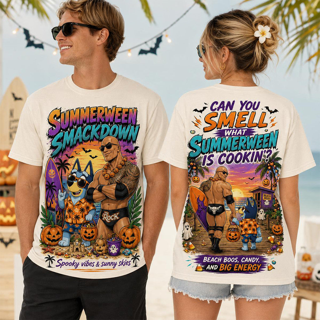 The Rock X Bluey Summerween Smackdown T-Shirt Can You Smell What Summerween Is Cookin Shirt - Merchluma