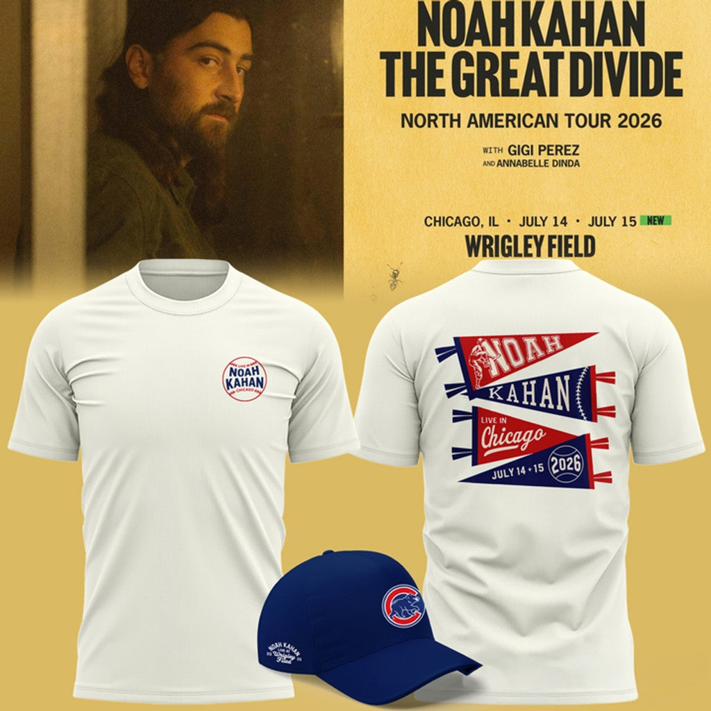 Noah Kahan X Chicago Cubs Merch Great Divide Wrigley Field Tour White T-Shirt 2026 Fan Apparel - Merchluma