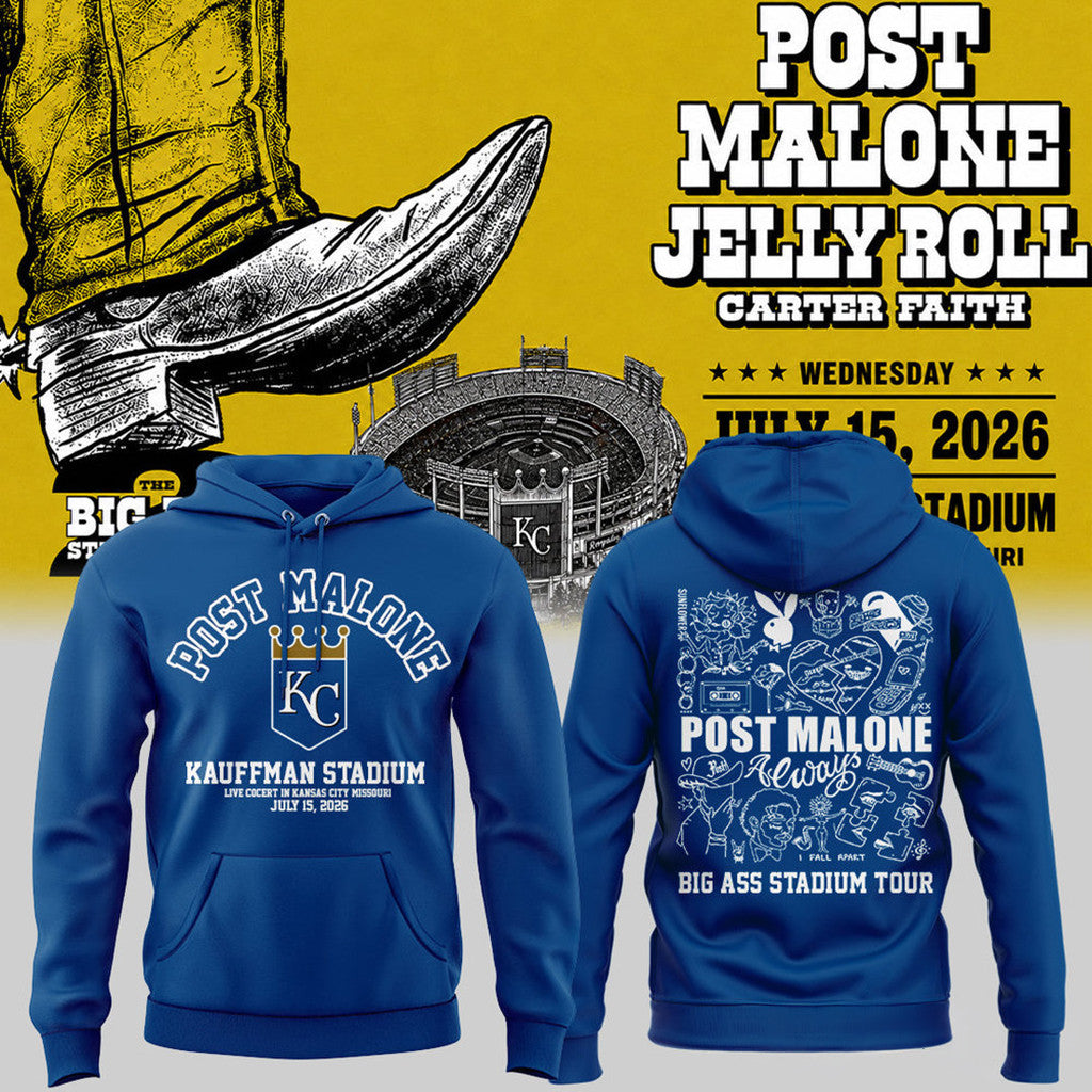 Post Malone X Kansas City Royals Merch 2026 The Big Ass Stadium Tour Part 2 Hoodie Fan Gifts - Merchluma
