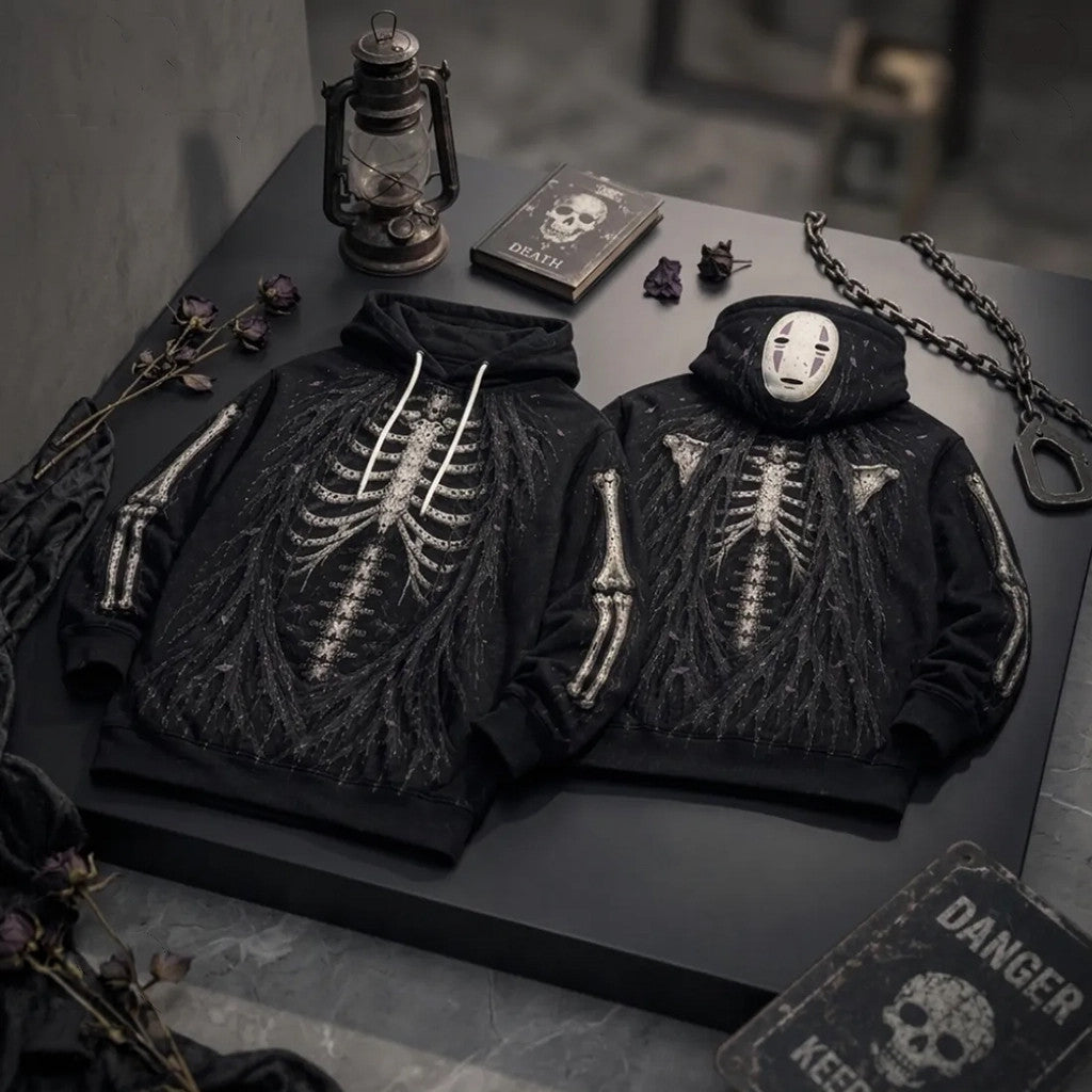 No Face Kaonashi Skeleton Streetwear Hoodie 2026 Kaonashi Merch Gift For Halloween - Merchluma