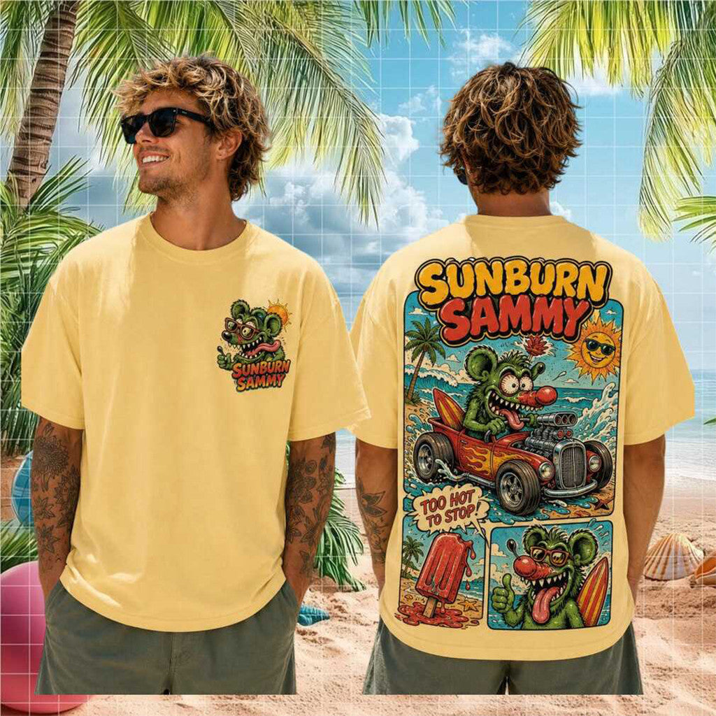 Sunburn Sammy Too Hot To Stop Cartoon Rat Hot Rod T-Shirt Sammy Merch Gift For Summer Lovers - Merchluma