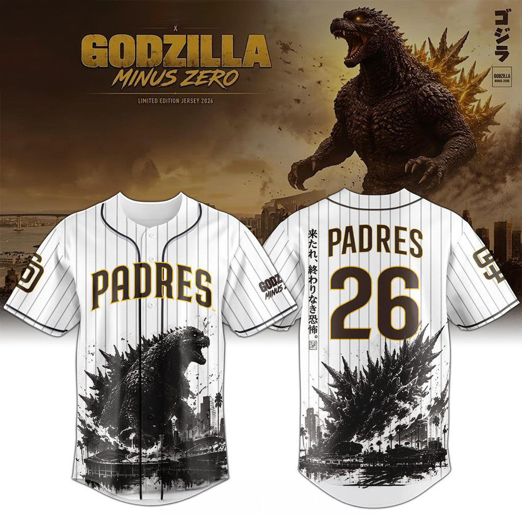 San Diego Padres Merch Godzilla Minus Zero Game 2026 Baseball Jersey Unique Gifts For Fans - Merchluma