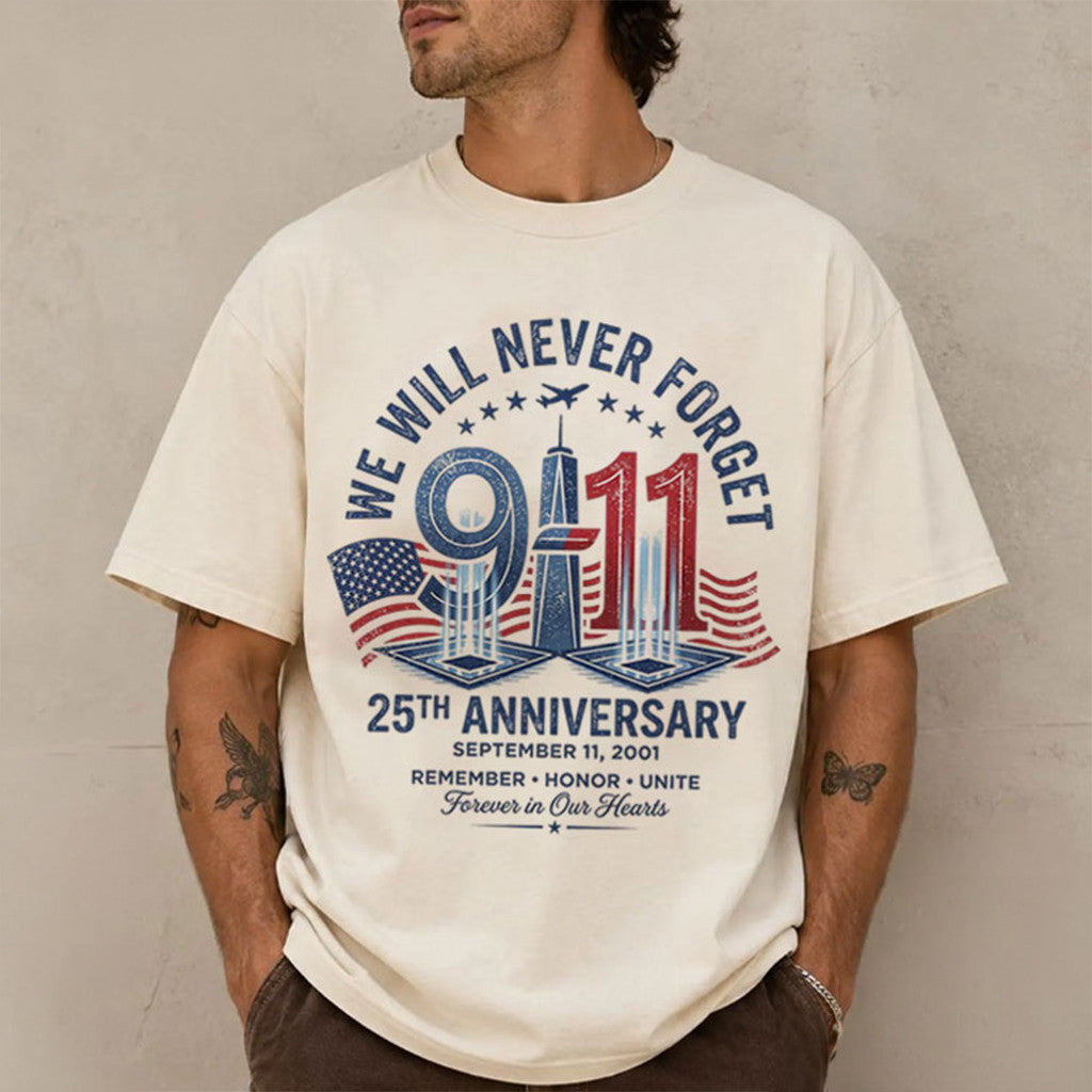 We Will Never Forget 911 Merch 25th Anniversary Memorial T-Shirt Gifts For Dad - Merchluma