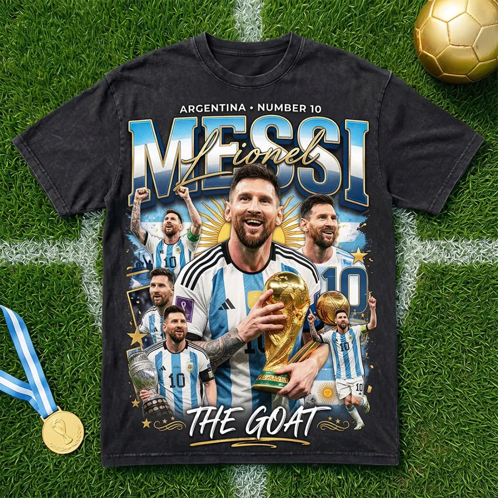 Lionel Messi Argentina Number 10 The Goat Wash T-Shirt 2026 Messi Argentina World Cup Merch - Merchluma