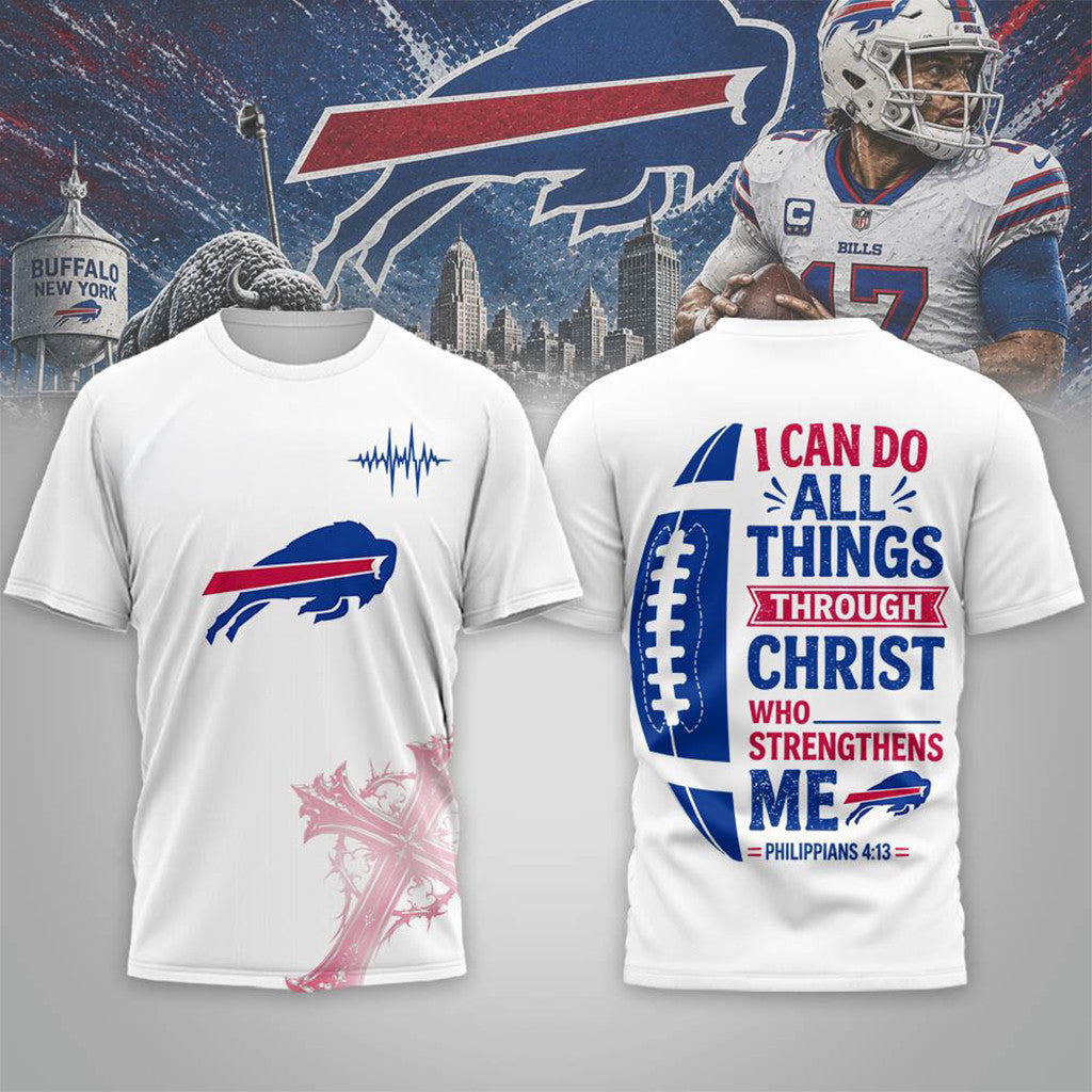 Buffalo Bills Christ Strengthens Me T-Shirt 2026 Buffalo Bills Merch Faith Based Gift For Fans - Merchluma