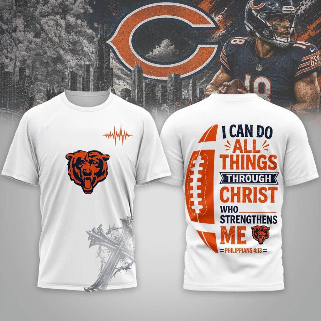 Chicago Bears Christ Strengthens Me T-Shirt 2026 Chicago Bears Merch Gift For Brothers - Merchluma