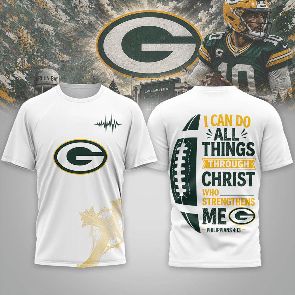 Green Bay Packers Christ Strengthens Me T-Shirt 2026 Packers Merch Gift For Religious - Merchluma