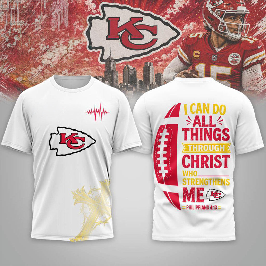 Kansas City Chiefs Christ Strengthens Me T-Shirt 2026 KC Chiefs Merch Jesus Lover Gift Ideas - Merchluma