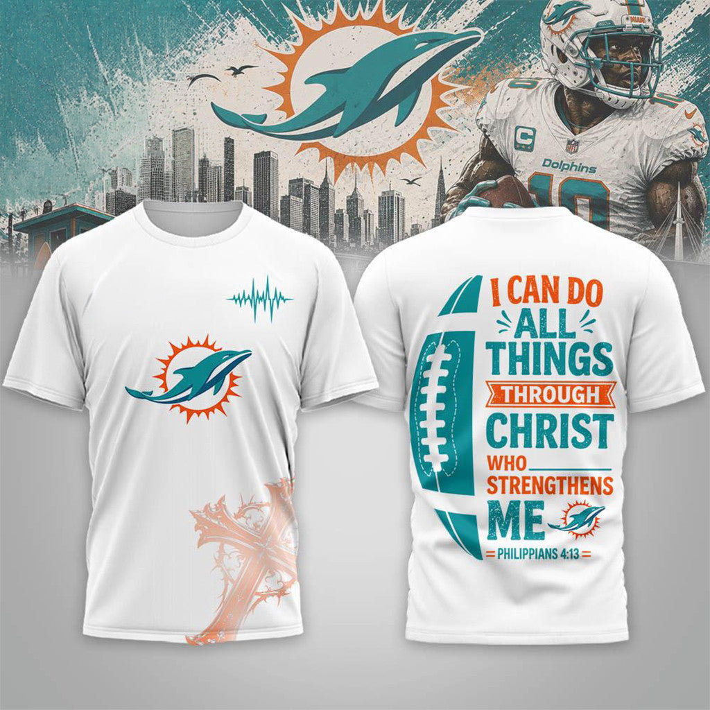 Miami Dolphins Christ Strengthens Me T-Shirt Miami Dolphins Merch Gift For Football Lovers - Merchluma