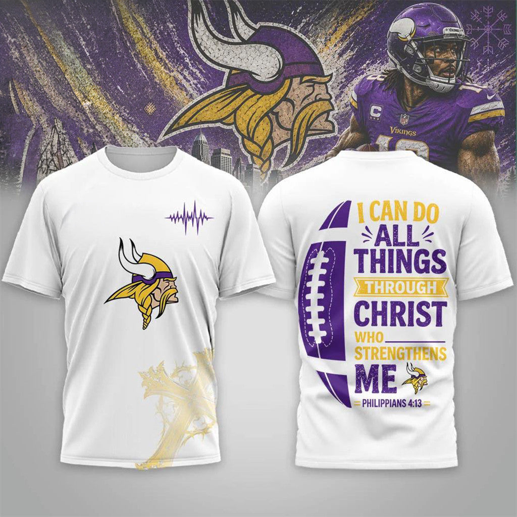 Minnesota Vikings Christ Strengthens Me T-Shirt MN Vikings Merch Football Related Gifts - Merchluma