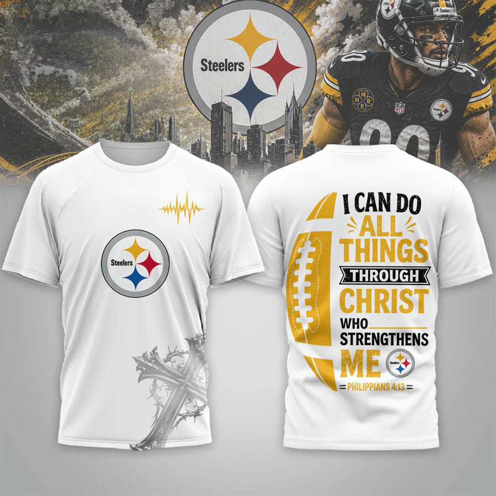 Pittsburgh Steelers Christ Strengthens Me T-Shirt Pittsburgh Steelers Merch Gift For Jesus Lover - Merchluma