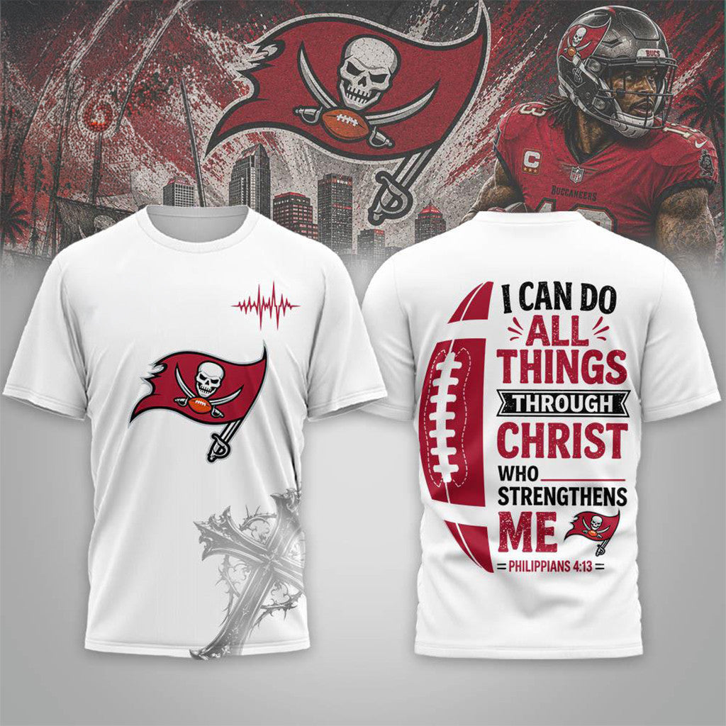 Tampa Bay Buccaneers Christ Strengthens Me T-Shirt 2026 Buccaneers Merch Football Themed Gifts - Merchluma