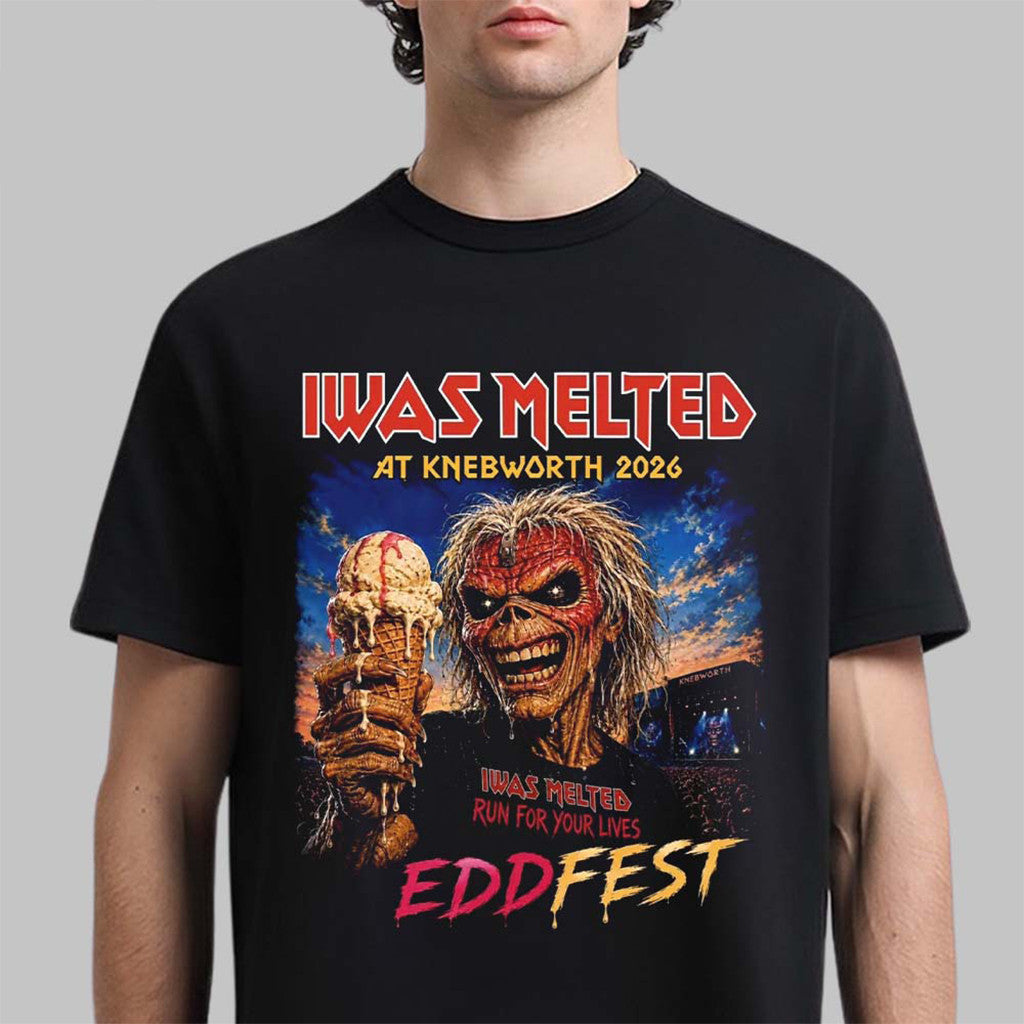 Iron Maiden Eddfest Merch 2026 I Was Melted At Knebworth Eddie With Ice Cream T-Shirt Fan Gifts - Merchluma