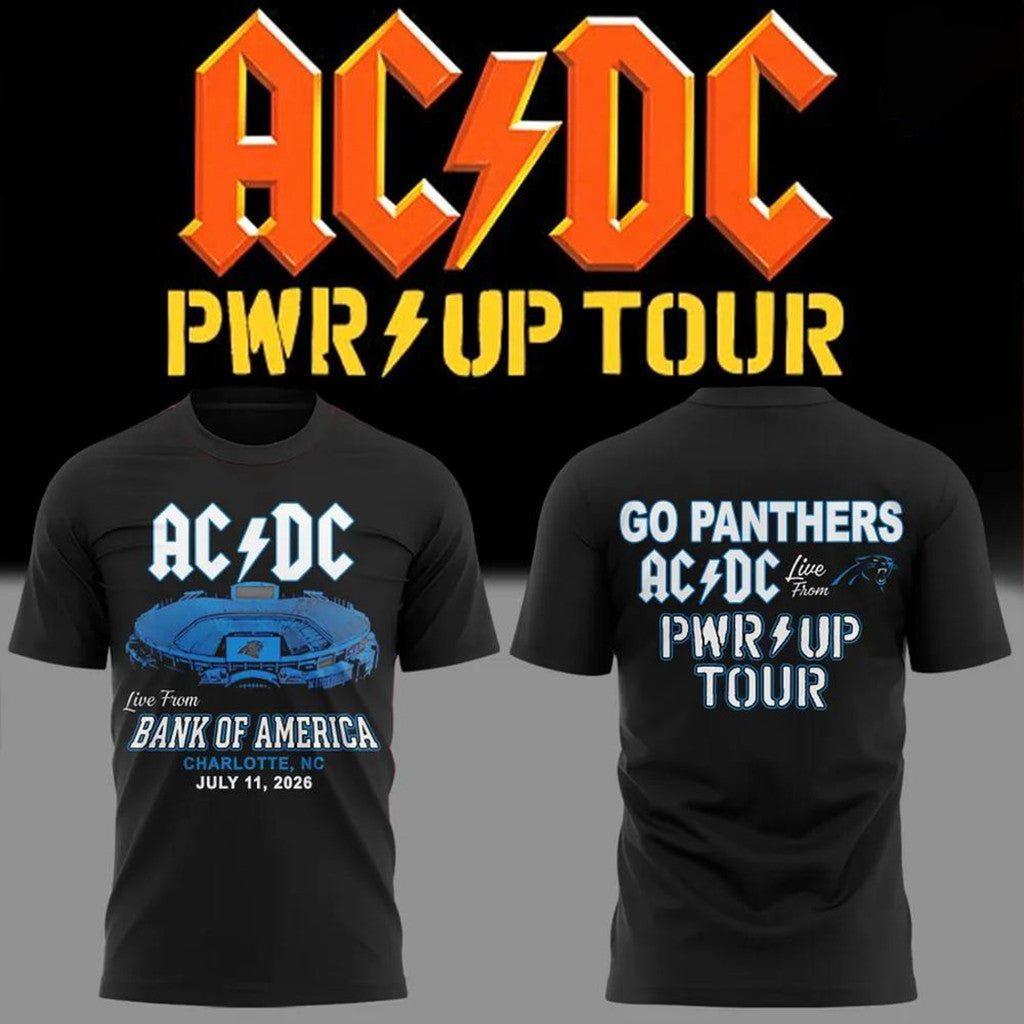 ACDC X Carolina Panthers Merch ACDC Power Up Tour 2026 T-Shirt Black Cool Gifts For Rock Lovers - Merchluma