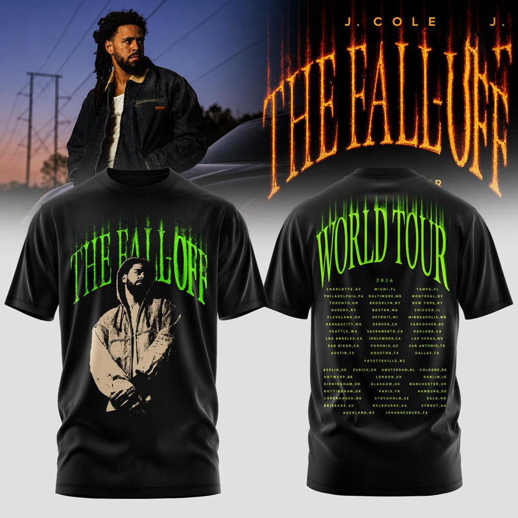 J Cole Merch The Fall Off World Tour 2026 T-Shirt Black Gifts For Rap Lovers - Merchluma