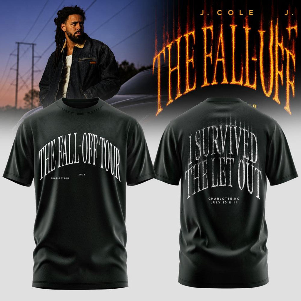 J Cole Merch The Fall Off World Tour 2026 T-Shirt Black I Survived The Let Out Shirt Fan Merch - Merchluma